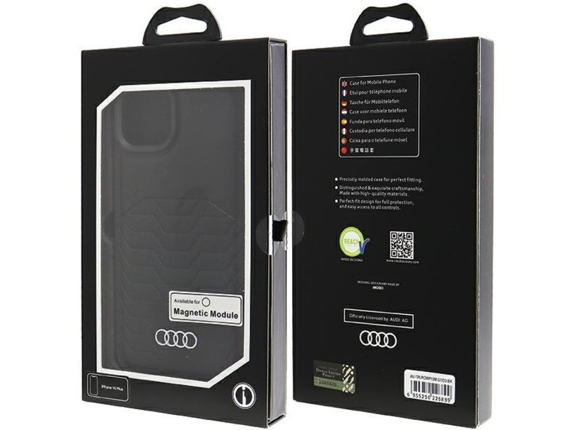Capa Audi em couro sintético com MagSafe para iPhone 15 Plus / 14 Plus - Preta