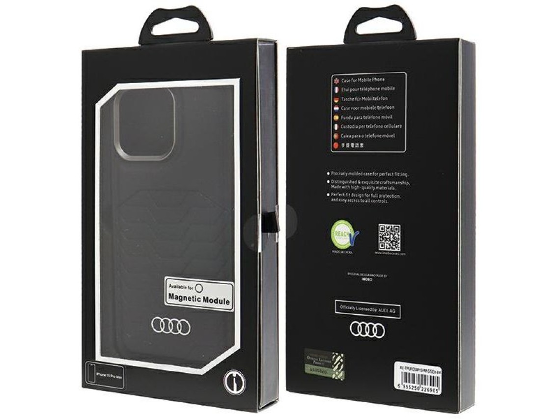 Capa Audi em couro sintético com MagSafe para iPhone 15 Pro Max - preta