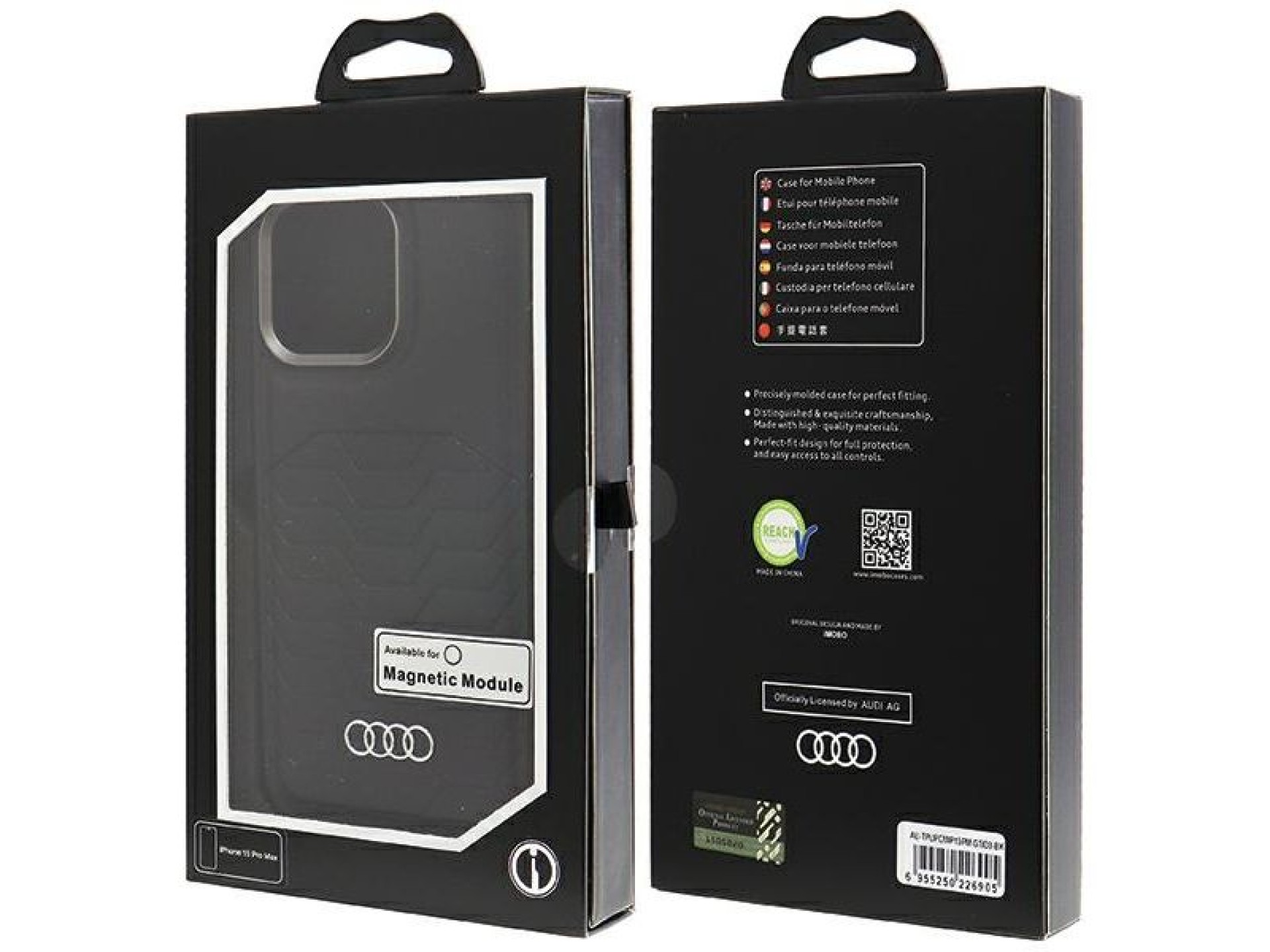 Capa Audi em couro sintético com MagSafe para iPhone 15 Pro Max - preta