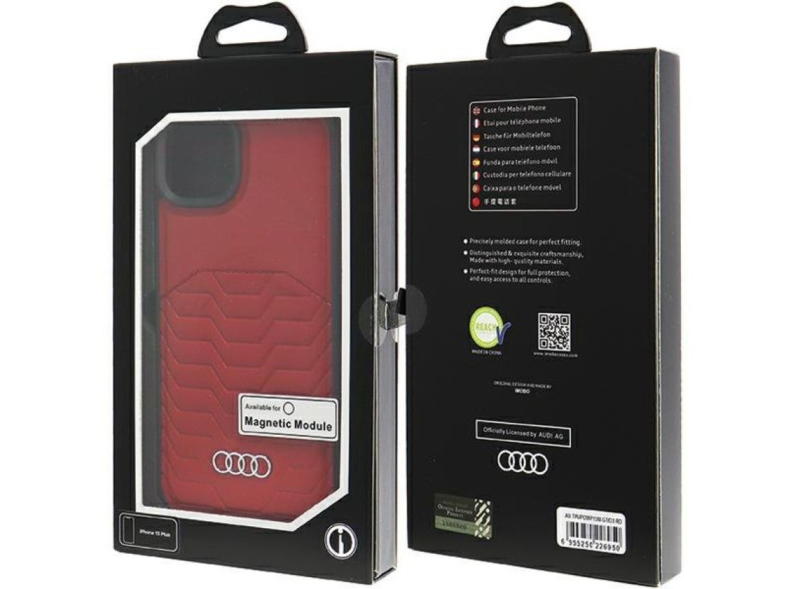 Funda Audi de piel sintética con MagSafe para iPhone 15 Plus / 14 Plus - Roja