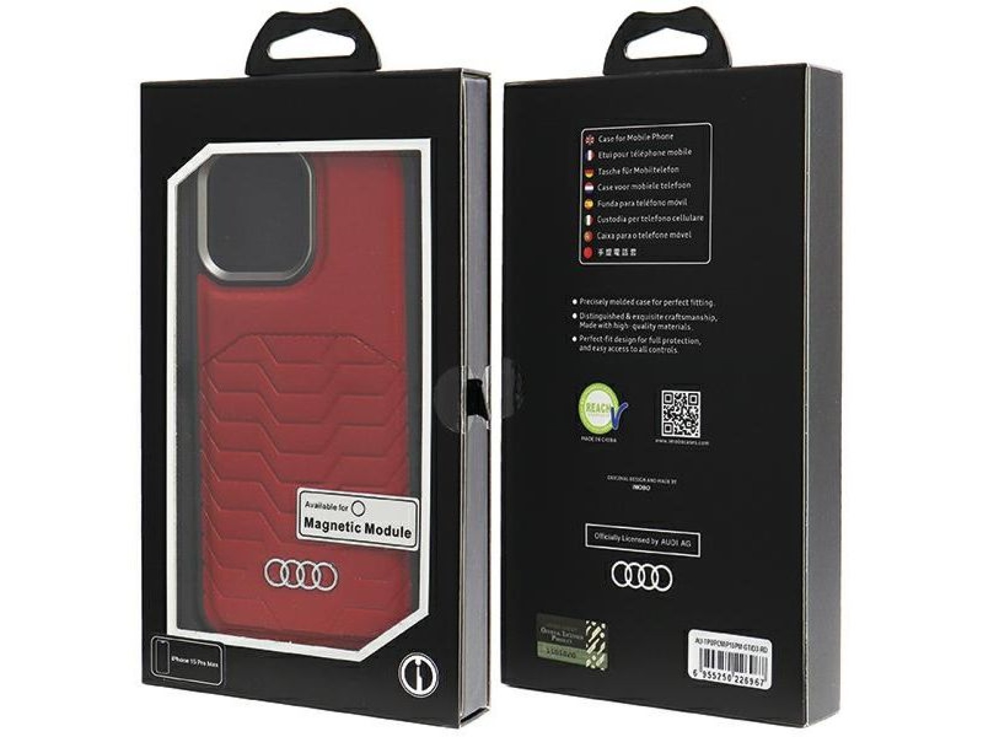 Capa Audi em couro sintético com MagSafe para iPhone 15 Pro Max - vermelha