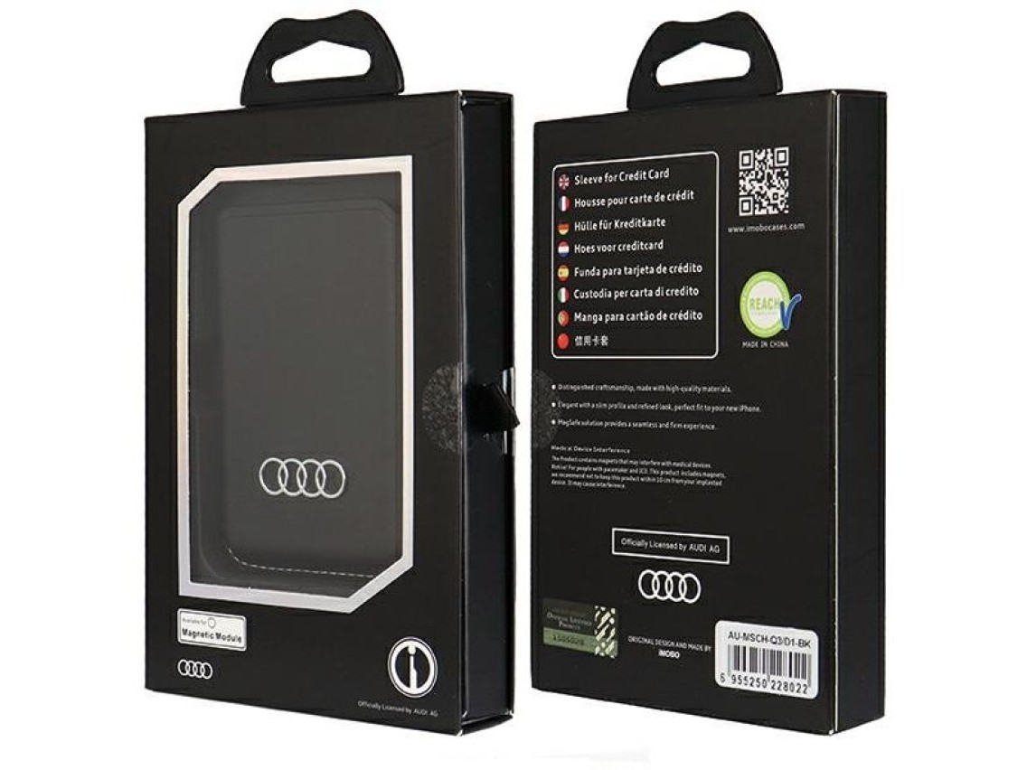 Carteira magnética Audi em couro sintético compatível com MagSafe - preta