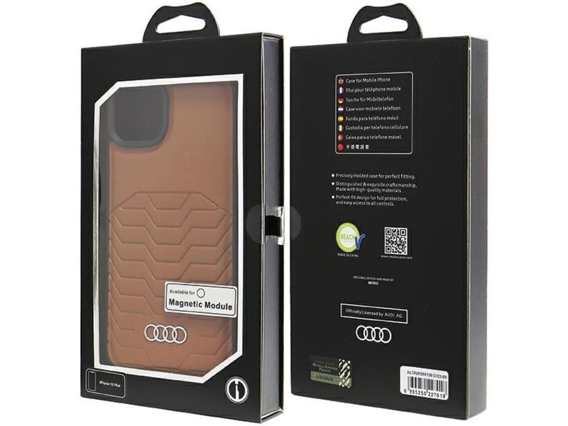 Funda Audi de piel sintética con MagSafe para iPhone 15 Plus / 14 Plus - Marrón
