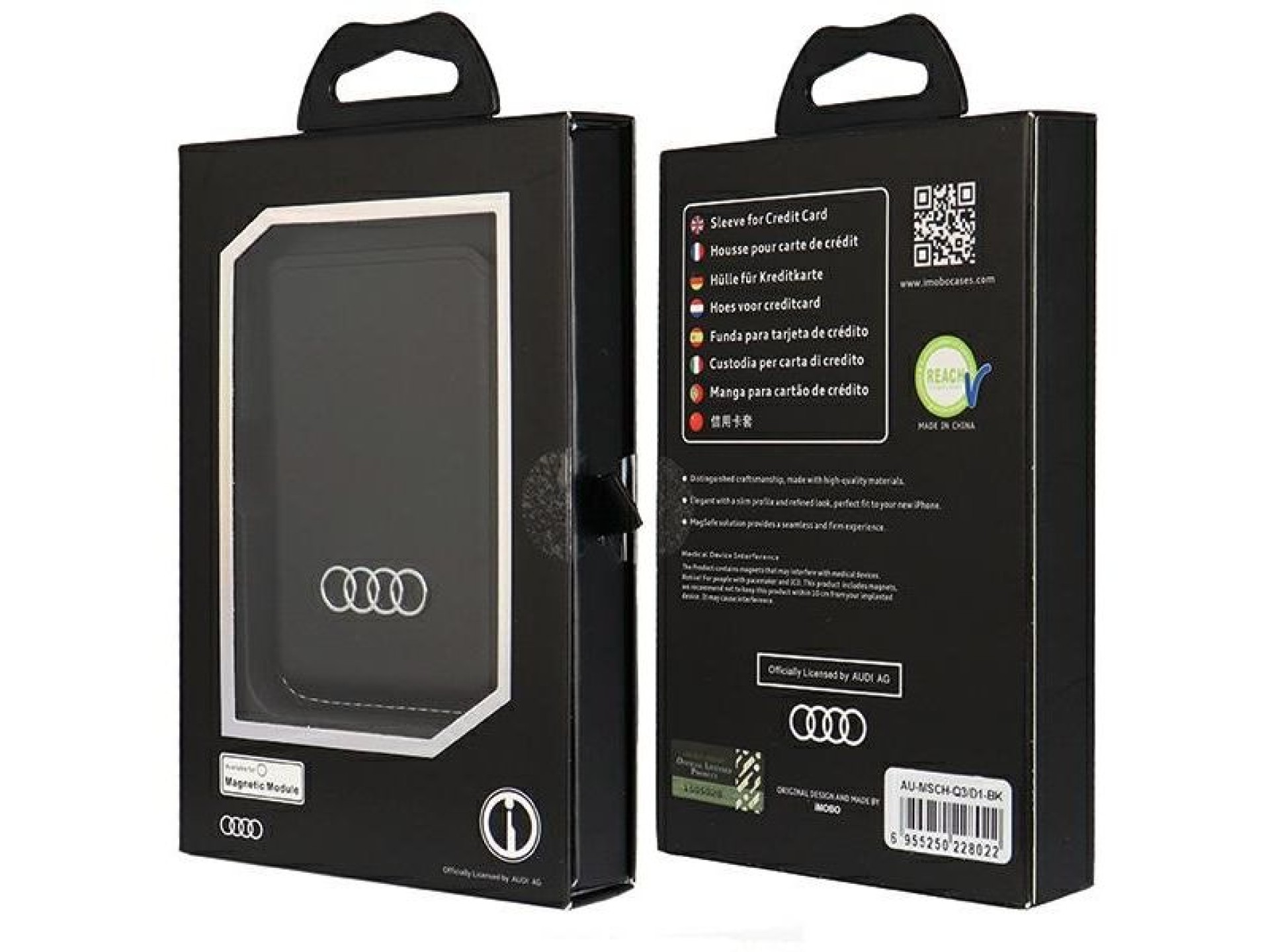 Cartera magnética Audi de piel sintética compatible con MagSafe - negra