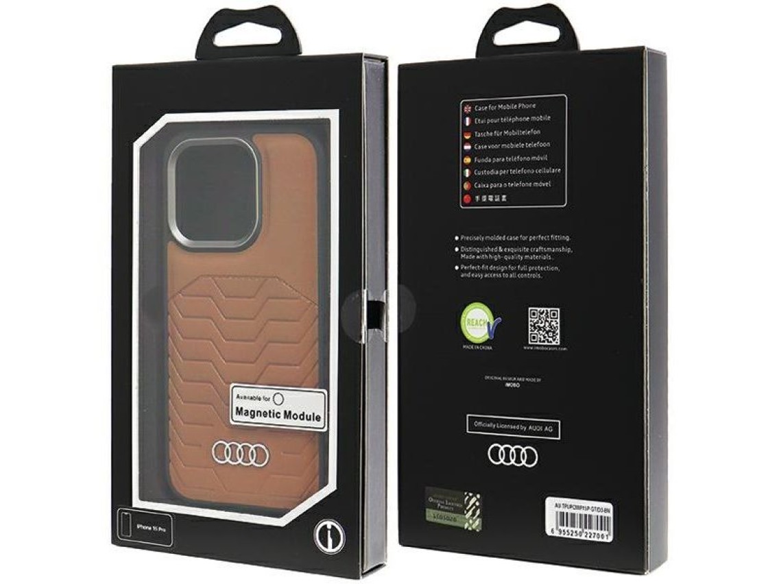 Capa Audi em couro sintético com MagSafe para iPhone 15 Pro - marrom