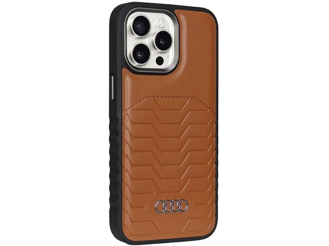 Capa Audi em couro sintético com MagSafe para iPhone 15 Pro - marrom