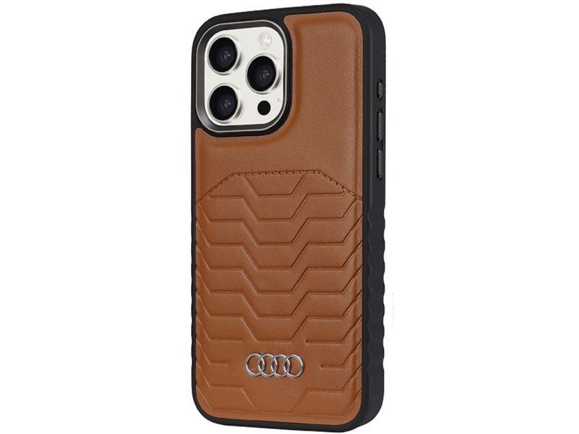 Capa Audi em couro sintético com MagSafe para iPhone 15 Pro - marrom