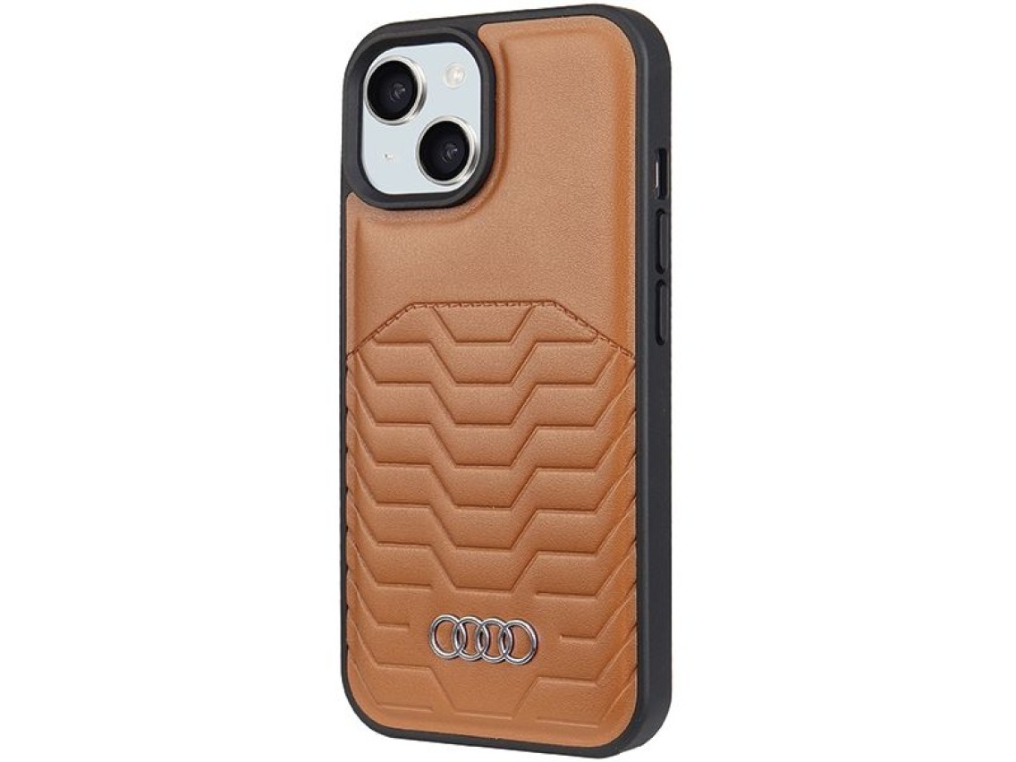 Funda Audi de piel sintética con MagSafe para iPhone 15 Plus / 14 Plus - Marrón