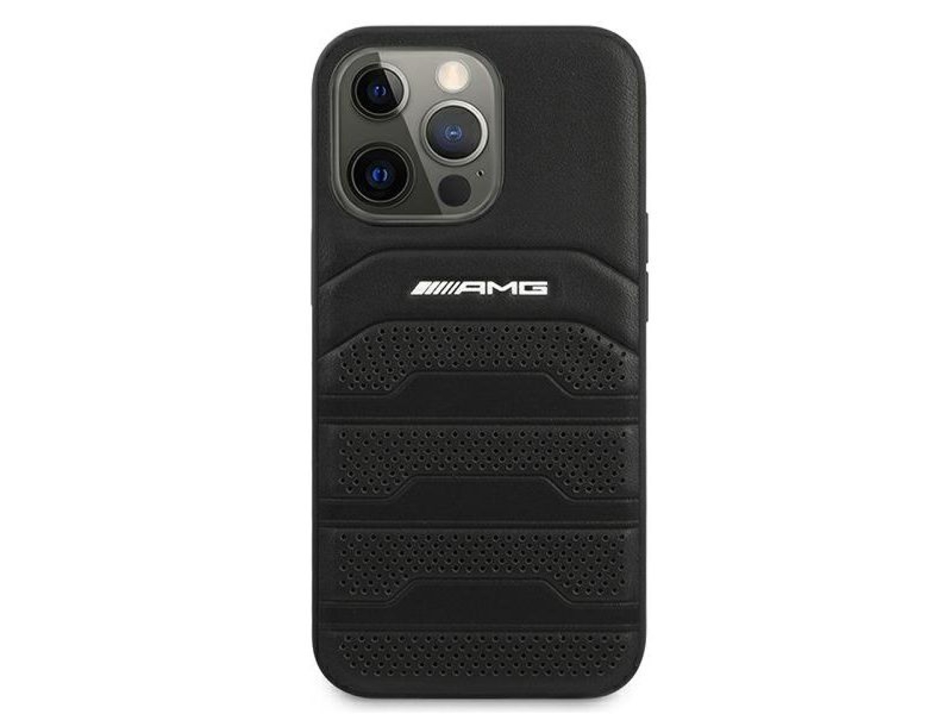 Capa AMG em couro com linhas em relevo para iPhone 13 Pro / iPhone 13 - preta
