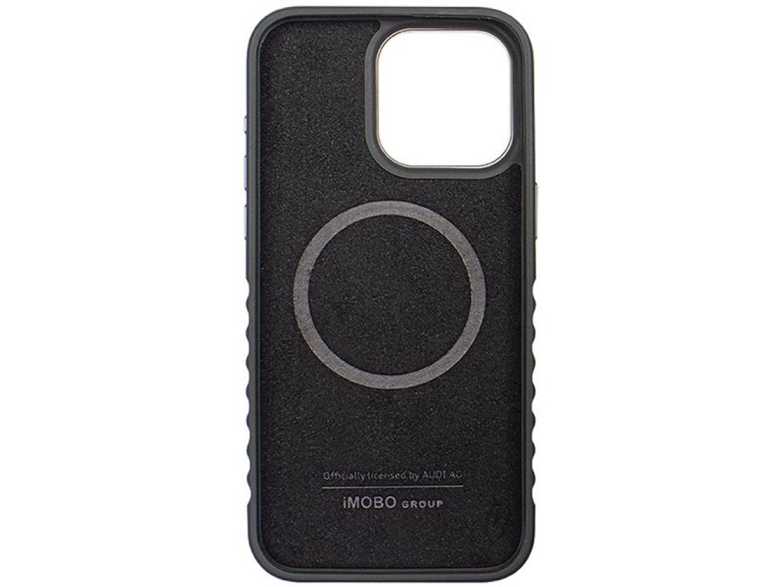 Capa Audi em couro genu�no com MagSafe para iPhone 14 Pro - preta e vermelha