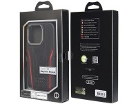 Capa Audi em couro genu�no com MagSafe para iPhone 14 Pro - preta e vermelha