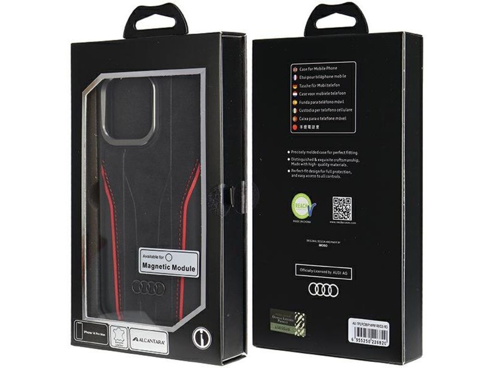 Audi Genuine Leather case with MagSafe for iPhone 14 Pro Max - black and red