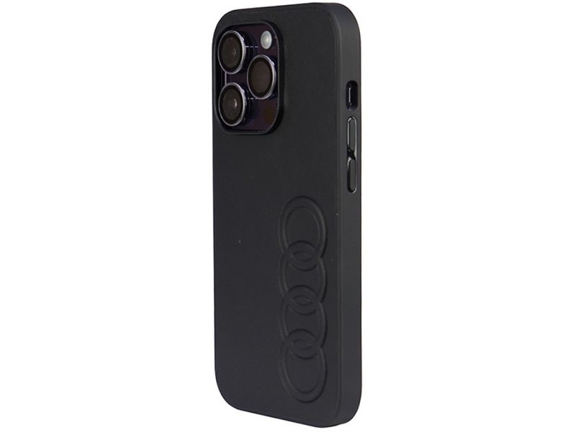 Capa rígida Audi em couro sintético para iPhone 14 Pro 6.1" preta/preta AU-TPUPPCIP14P-TT/D1-BK
