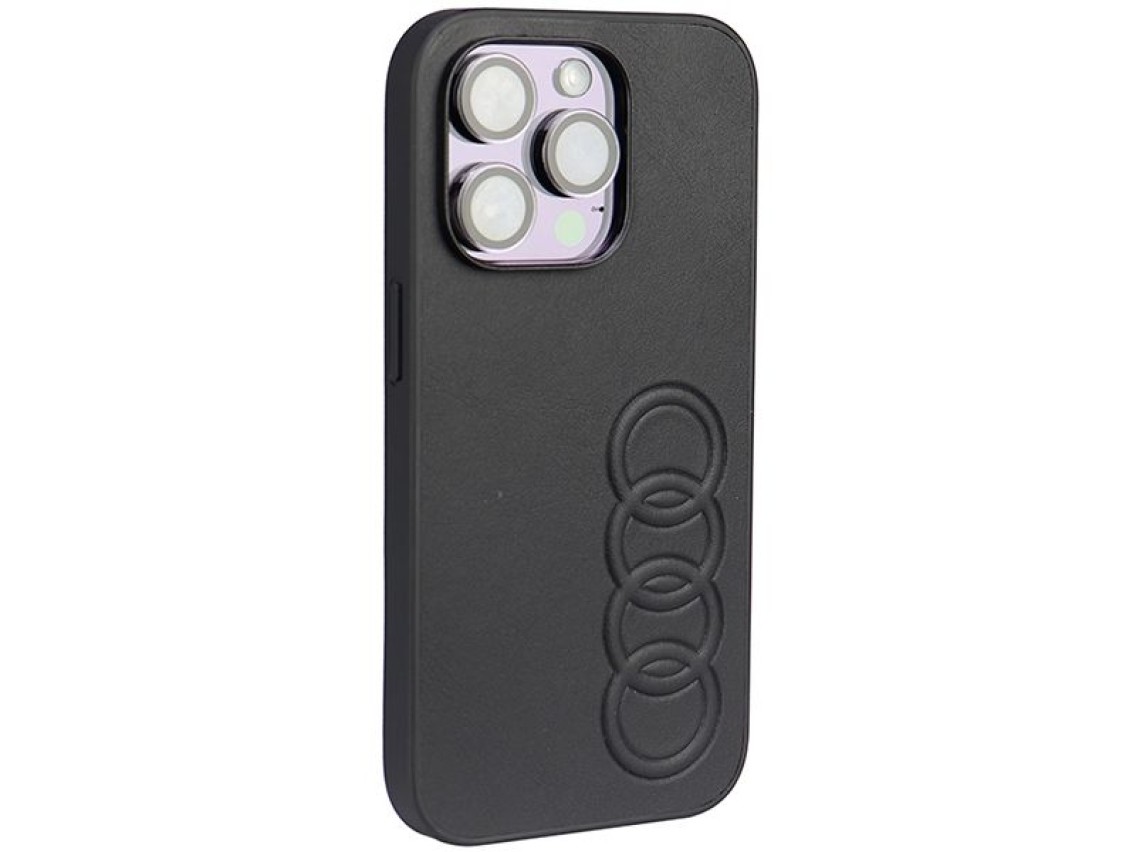 Capa rígida Audi em couro sintético para iPhone 14 Pro 6.1" preta/preta AU-TPUPPCIP14P-TT/D1-BK