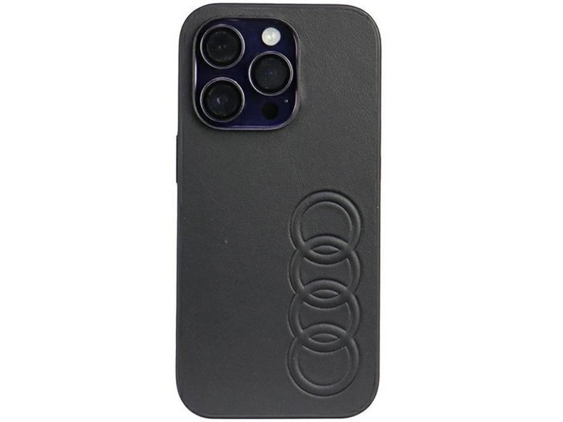 Capa rígida Audi em couro sintético para iPhone 14 Pro 6.1" preta/preta AU-TPUPPCIP14P-TT/D1-BK