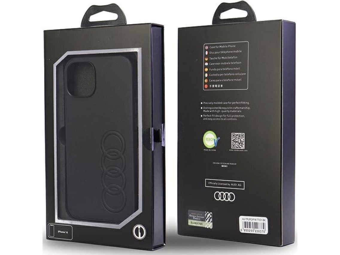 Audi Synthetic Leather iPhone 14 6.1" black/black hardcase AU-TPUPPCIP14-TT/D1-BK