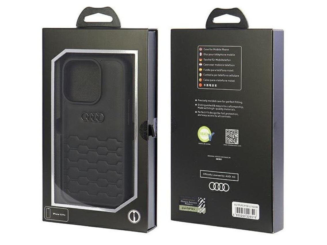 Funda Audi GT de piel sintética para iPhone 15 Pro - negra