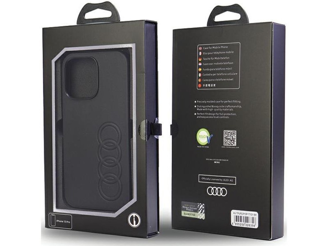 Capa rígida Audi em couro sintético para iPhone 13 Pro / 13 6.1" preta/preta AU-TPUPCIP13P-TT/D1-BK