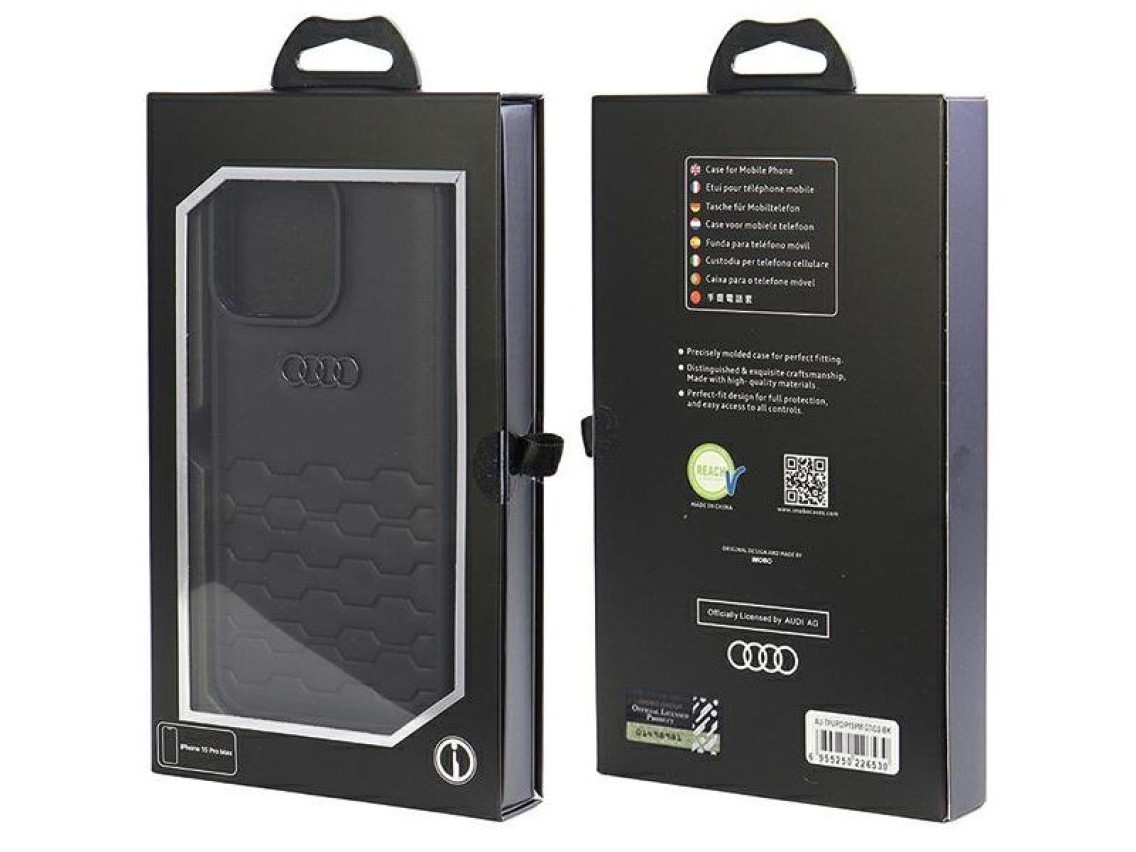 Capa em couro sintético Audi GT para iPhone 15 Pro Max - preta