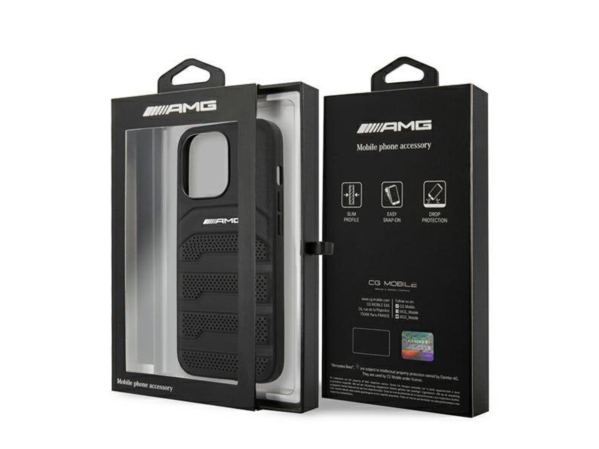 Capa AMG em couro com linhas em relevo para iPhone 13 Pro / iPhone 13 - preta