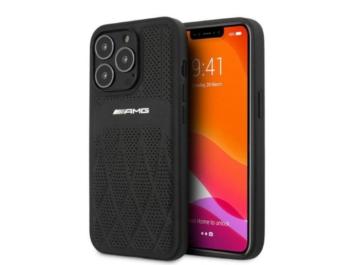Funda rígida AMG AMHCP13LOSDBK para iPhone 13 Pro / 13 de 6,1" en color negro/negro, con líneas curv