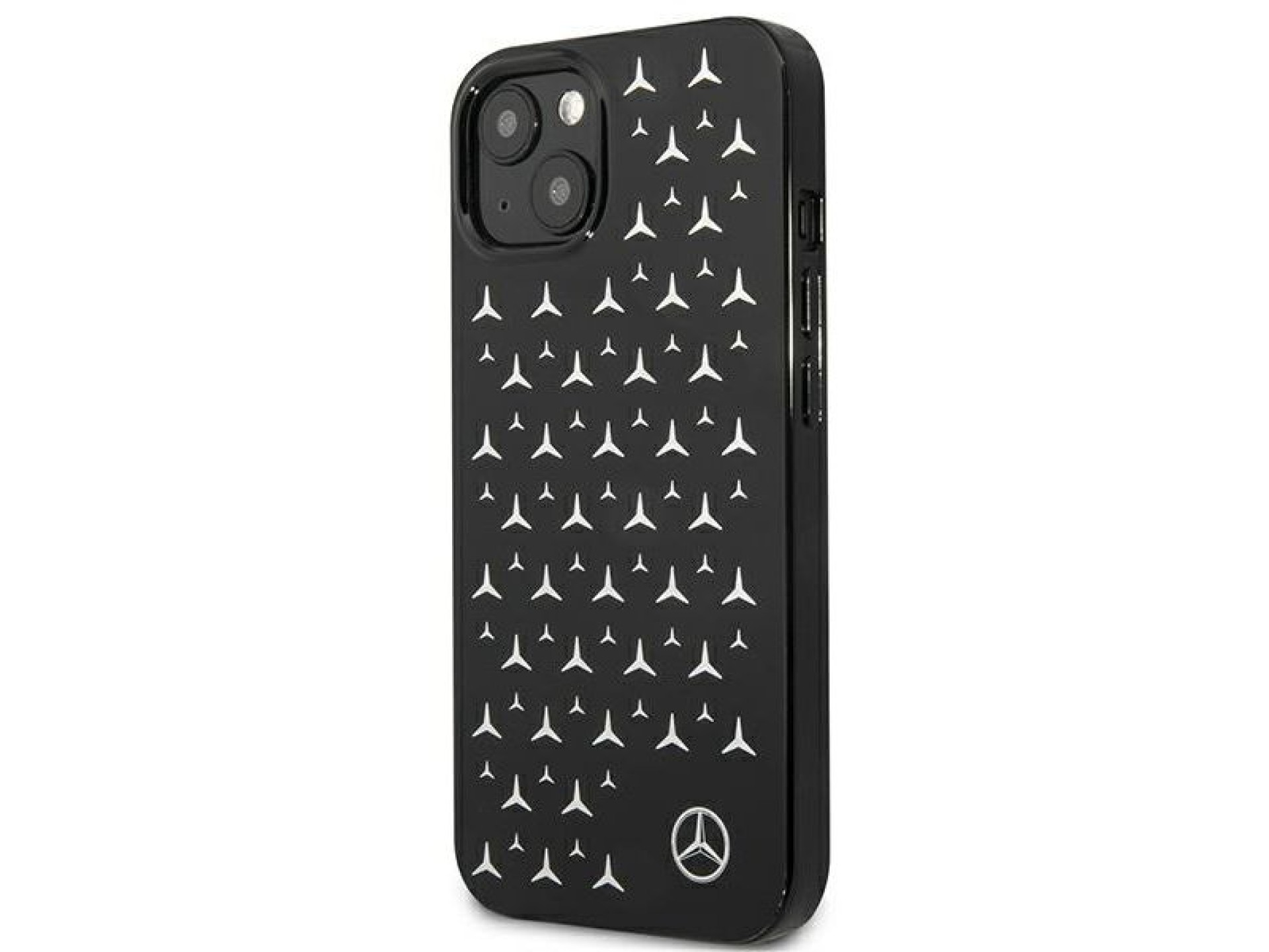 Capa Mercedes com estampa de estrelas prateadas para iPhone 13 mini - Preta