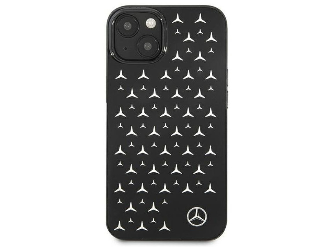 Capa Mercedes com estampa de estrelas prateadas para iPhone 13 mini - Preta