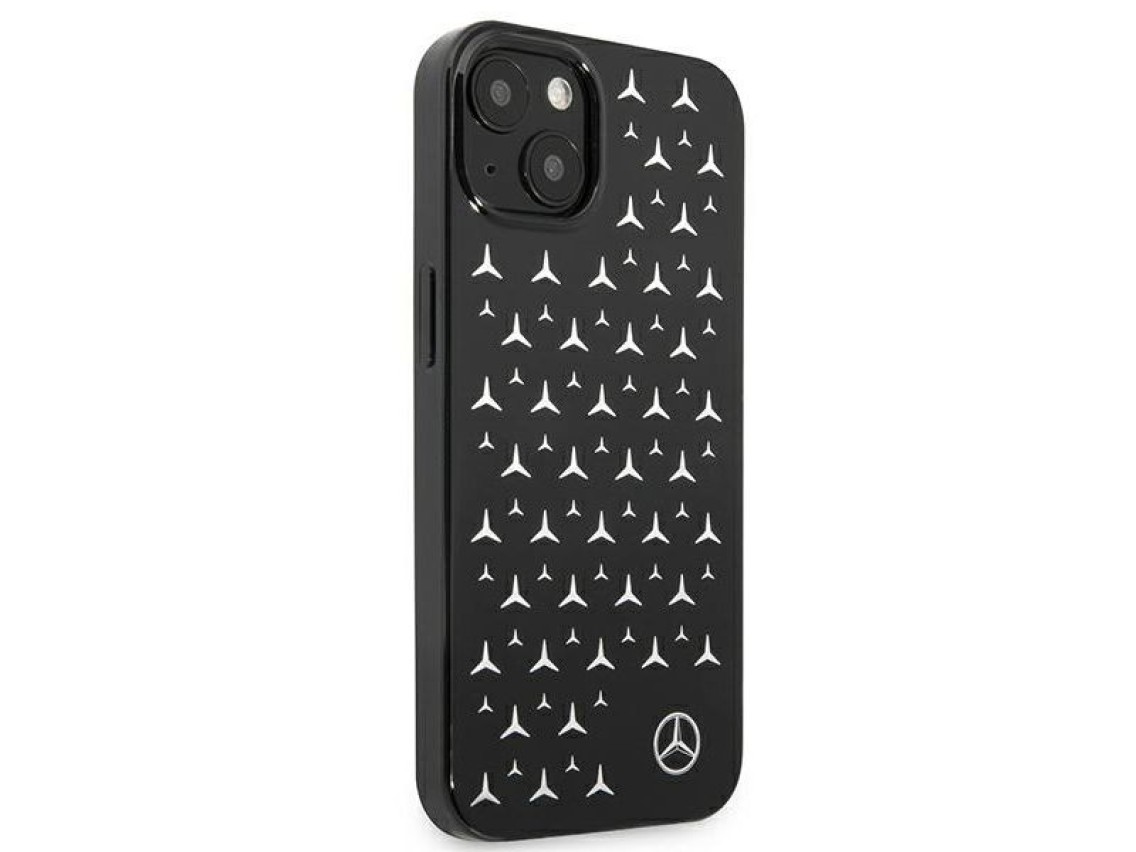Capa Mercedes com estampa de estrelas prateadas para iPhone 13 mini - Preta