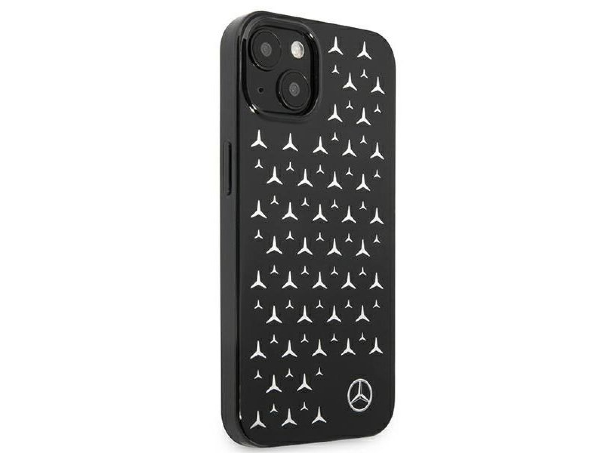 Capa Mercedes com estampa de estrelas prateadas para iPhone 13 mini - Preta