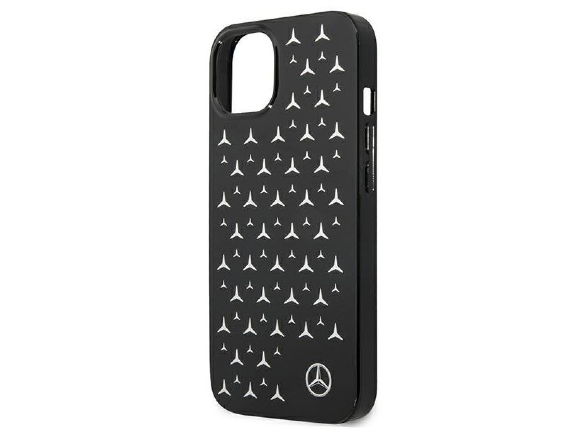 Capa Mercedes com estampa de estrelas prateadas para iPhone 13 mini - Preta