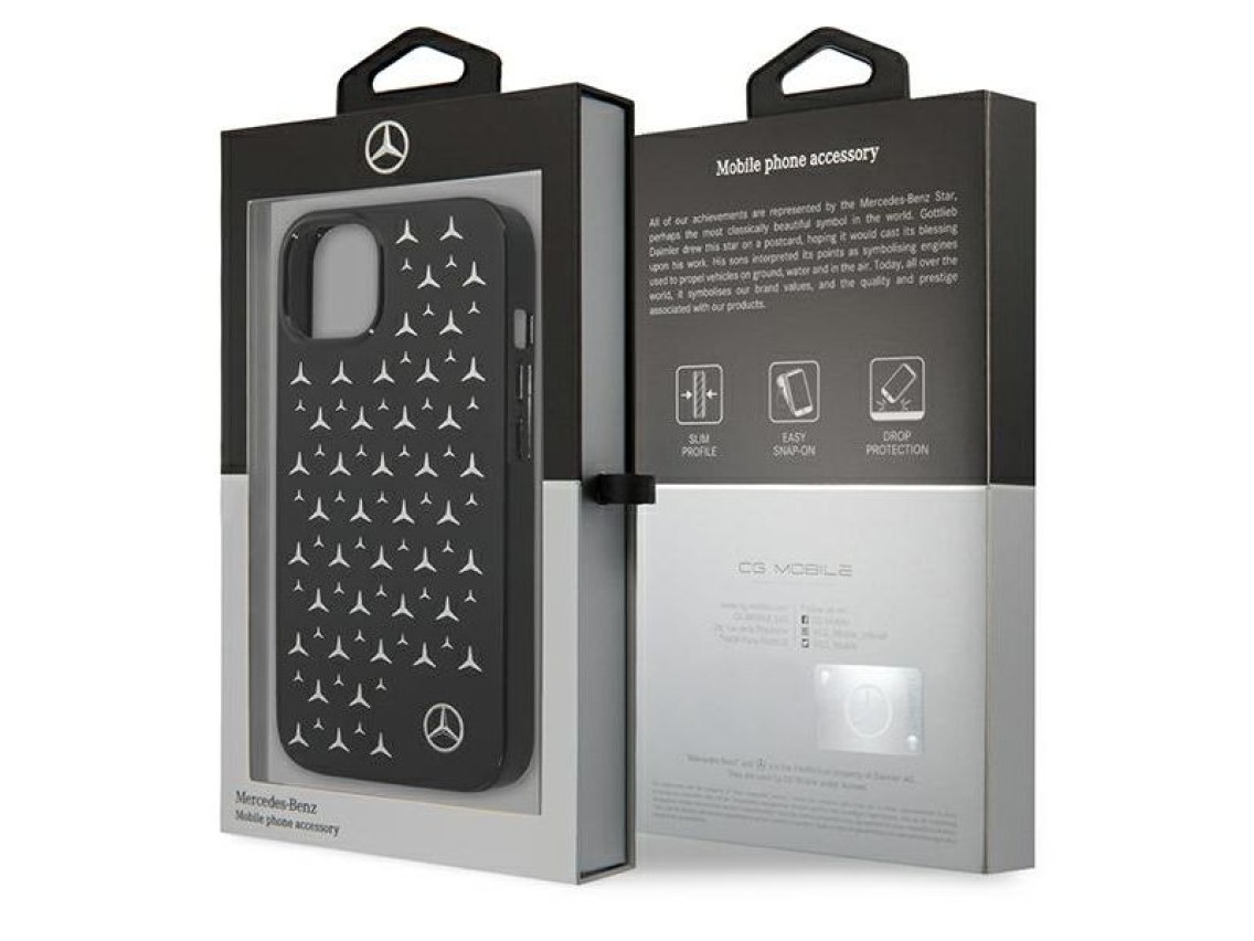 Capa Mercedes com estampa de estrelas prateadas para iPhone 13 mini - Preta