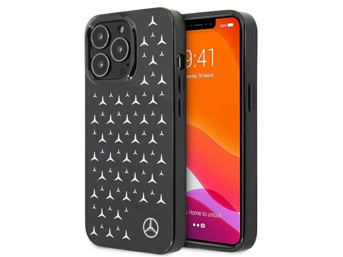 Mercedes Silver Stars Pattern Case for iPhone 13 Pro / iPhone 13 - Black