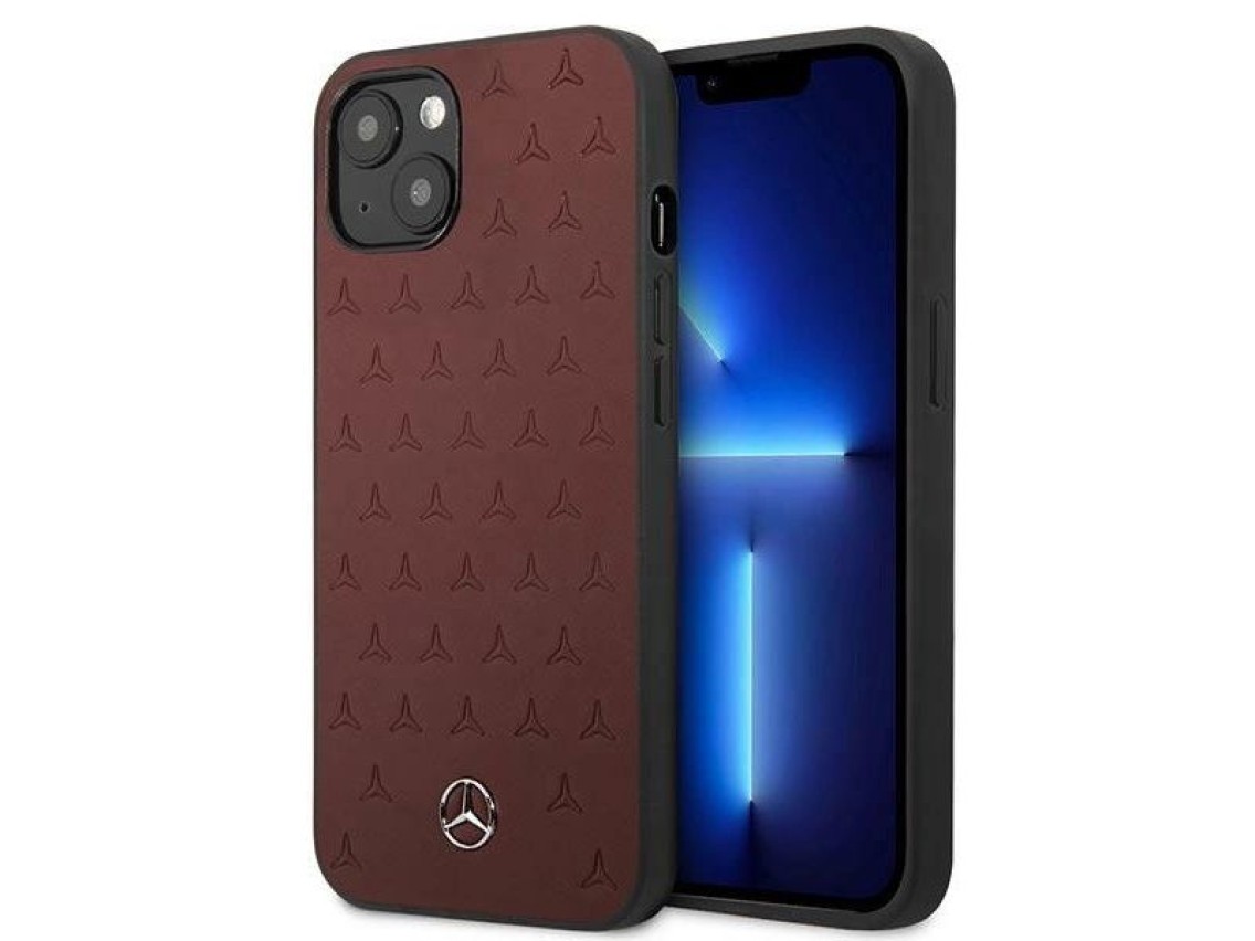 Mercedes Leather Stars Pattern Case for iPhone 13 mini - Red