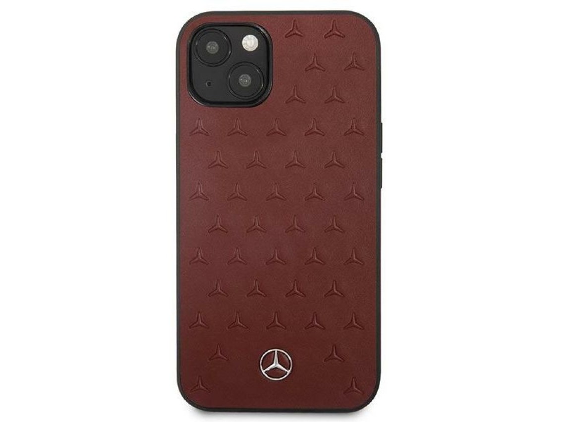 Mercedes Leather Stars Pattern Case for iPhone 13 mini - Red