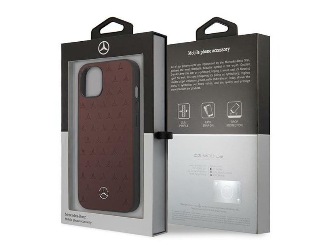 Mercedes Leather Stars Pattern Case for iPhone 13 mini - Red