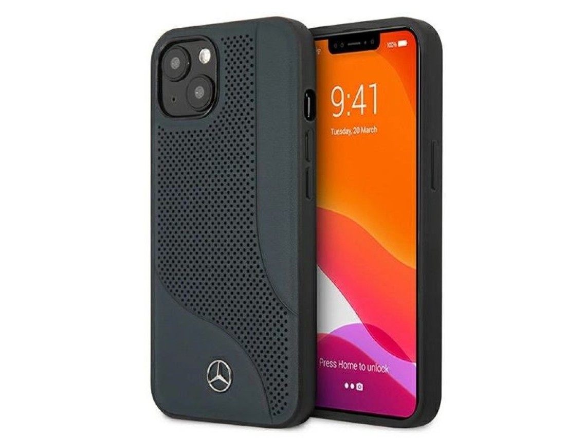 Mercedes Leather Perforated Area Case for iPhone 13 mini - Navy Blue