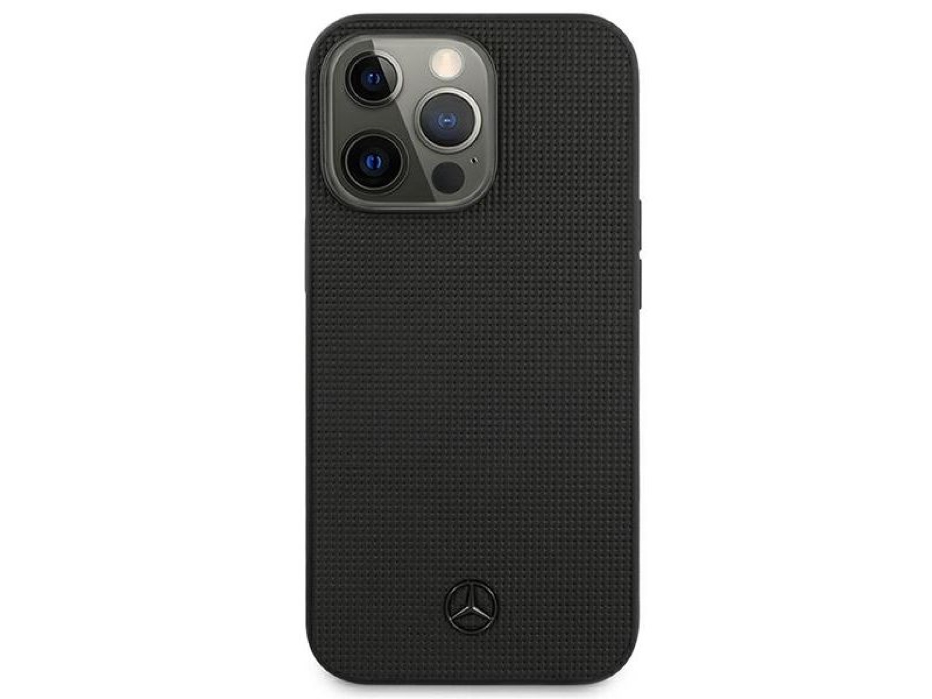 Capa Mercedes em couro com detalhes em metal e logo para iPhone 13 Pro / iPhone 13 - Preta