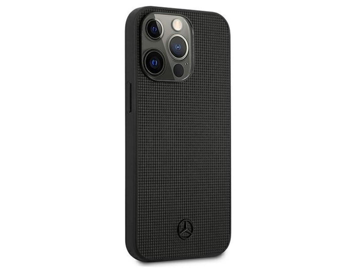 Capa Mercedes em couro com detalhes em metal e logo para iPhone 13 Pro / iPhone 13 - Preta