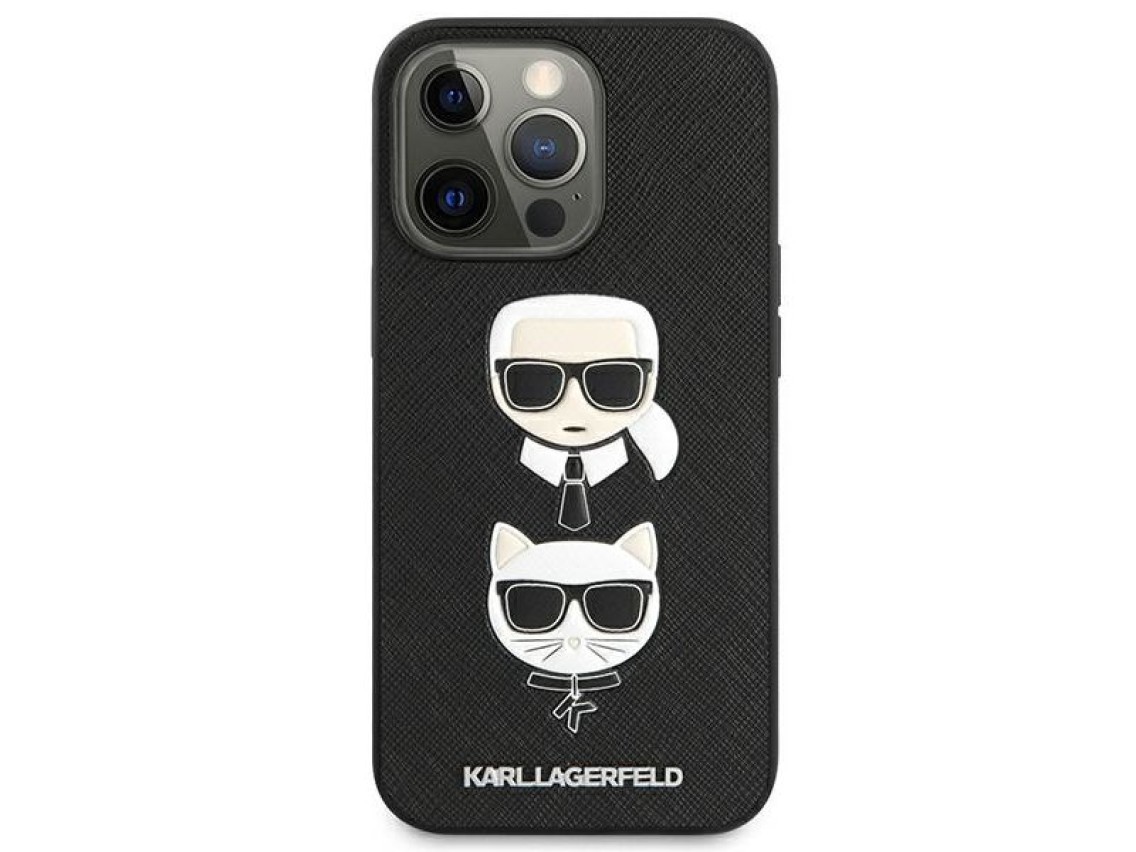 Capa Karl Lagerfeld Saffiano Karl&Choupette para iPhone 13 Pro / 13 - Preta