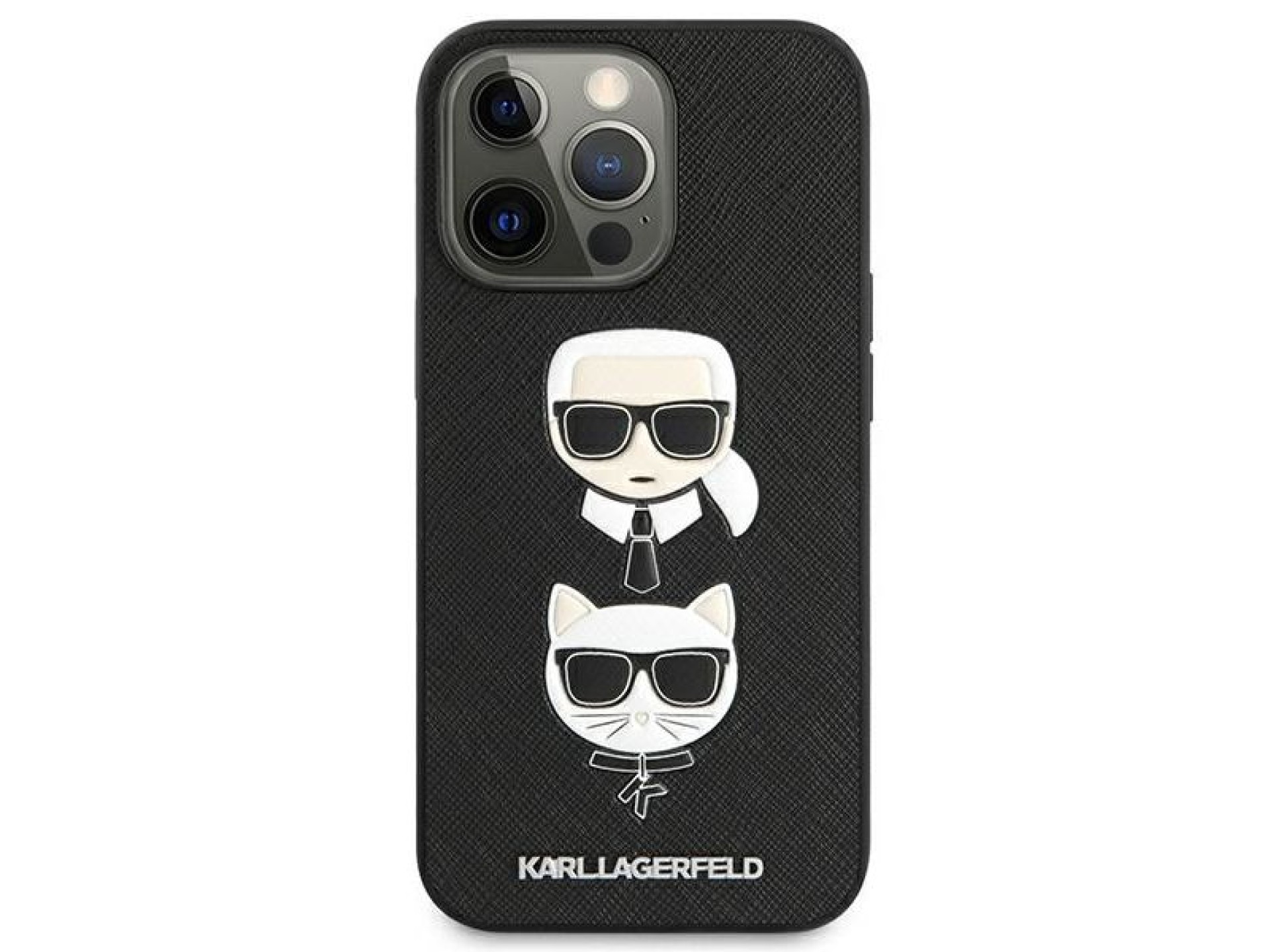 Capa Karl Lagerfeld Saffiano Karl&Choupette para iPhone 13 Pro / 13 - Preta