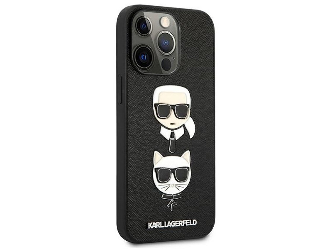 Capa Karl Lagerfeld Saffiano Karl&Choupette para iPhone 13 Pro / 13 - Preta