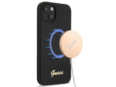 Guess GUHMP13MLSLMGBK iPhone 13 6.1" black/black hardcase Silicone Script Gold Logo Magsafe Guess GUHMP13MLSLMGBK iPhone 13 6.1" black/black hardcase Silicone Script Gold Logo Magsafe