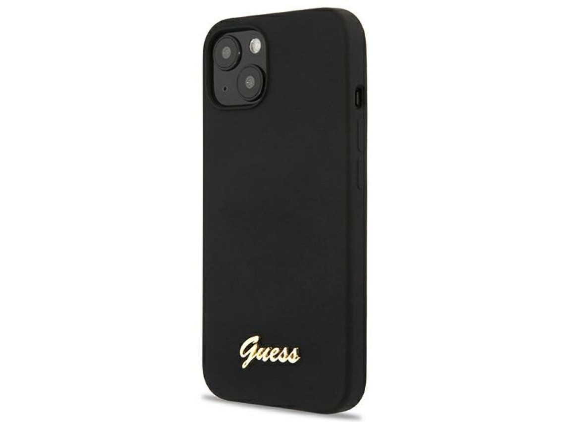 Capa rígida preta/preta Guess GUHMP13MLSLMGBK para iPhone 13 de 6,1 polegadas com logotipo dourado e
