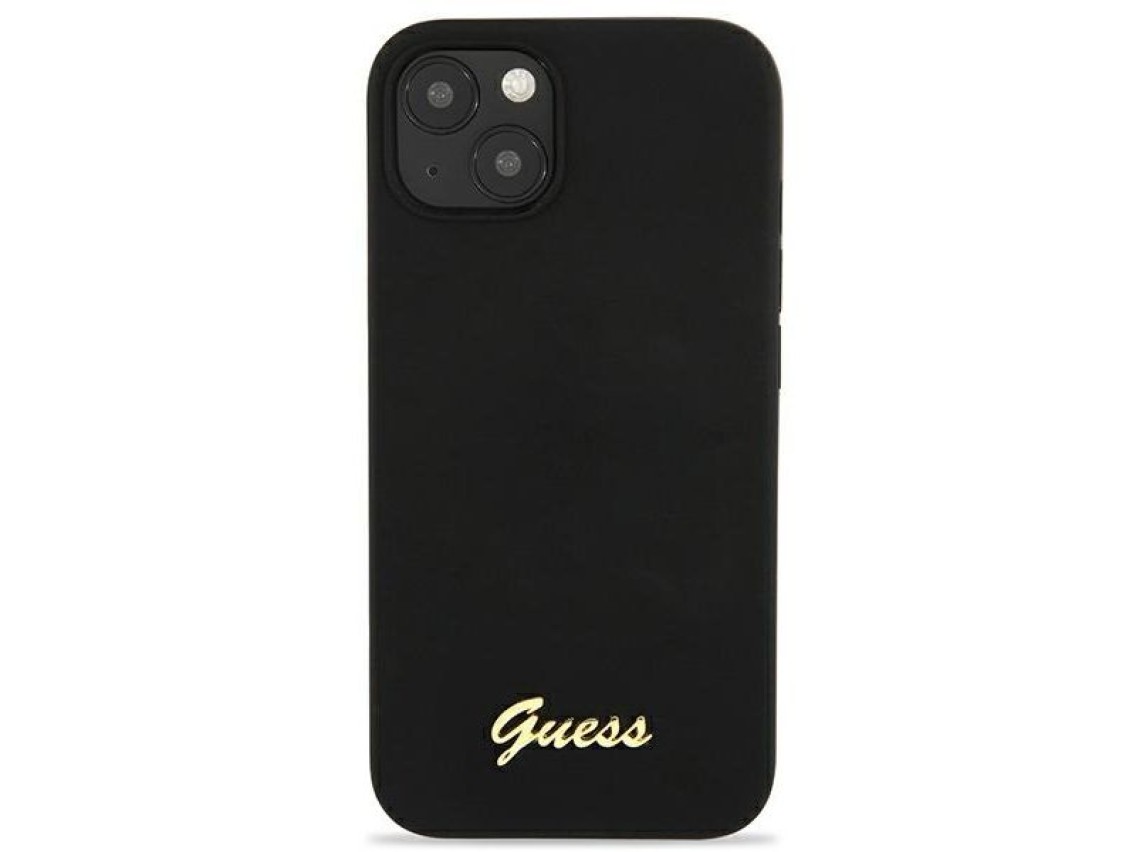 Capa rígida preta/preta Guess GUHMP13MLSLMGBK para iPhone 13 de 6,1 polegadas com logotipo dourado e