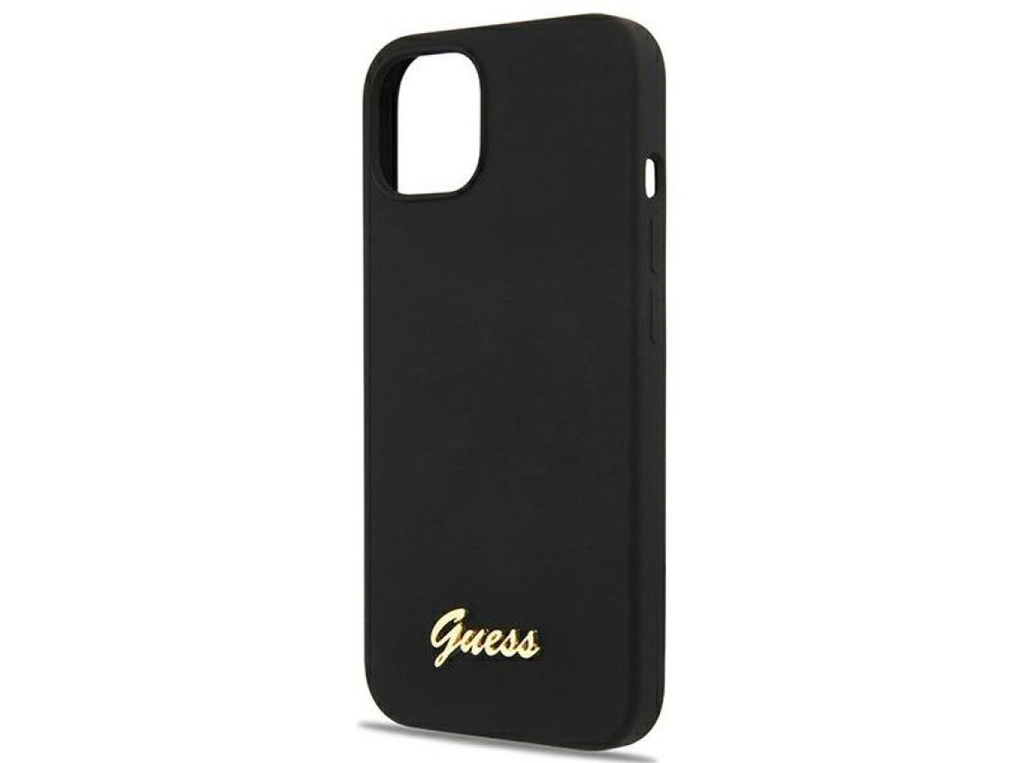 Capa rígida preta/preta Guess GUHMP13MLSLMGBK para iPhone 13 de 6,1 polegadas com logotipo dourado e