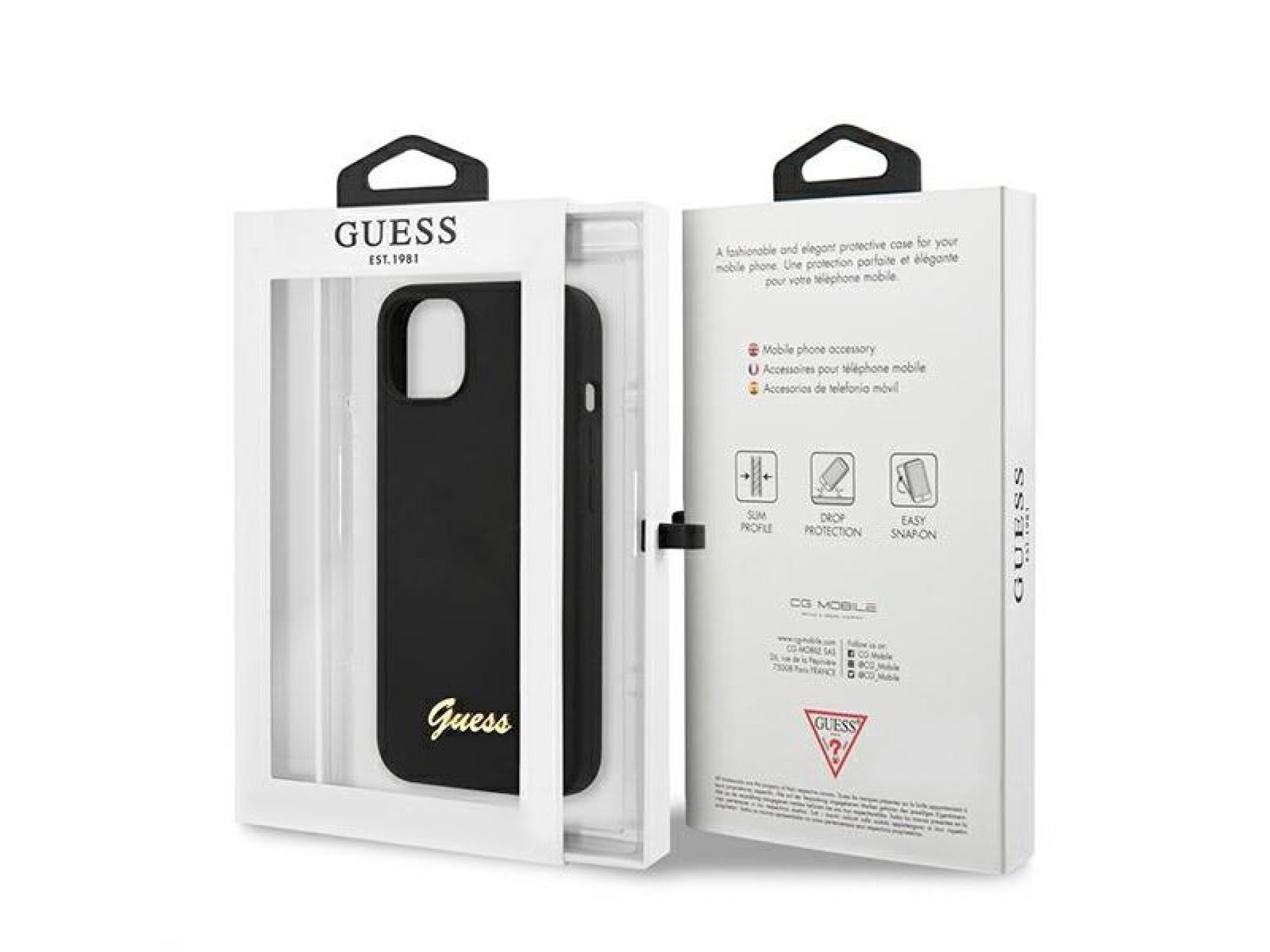 Capa rígida preta/preta Guess GUHMP13MLSLMGBK para iPhone 13 de 6,1 polegadas com logotipo dourado e
