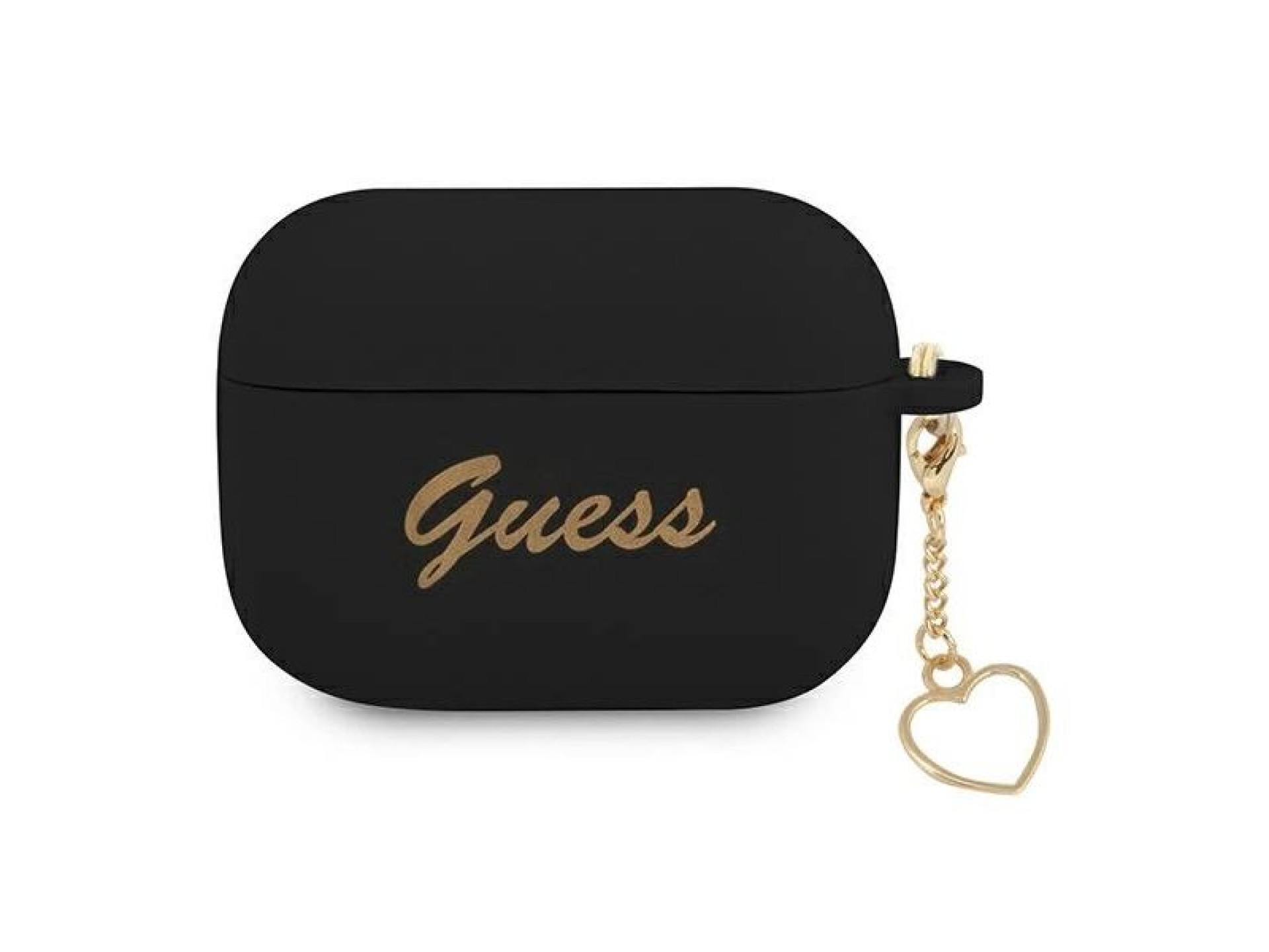 Capa para AirPods Pro Guess GUAPLSCHSK, preta/preta, em silicone, com pingente de coração.