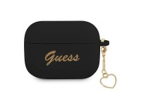 Capa para AirPods Pro Guess GUAPLSCHSK, preta/preta, em silicone, com pingente de cora��o.