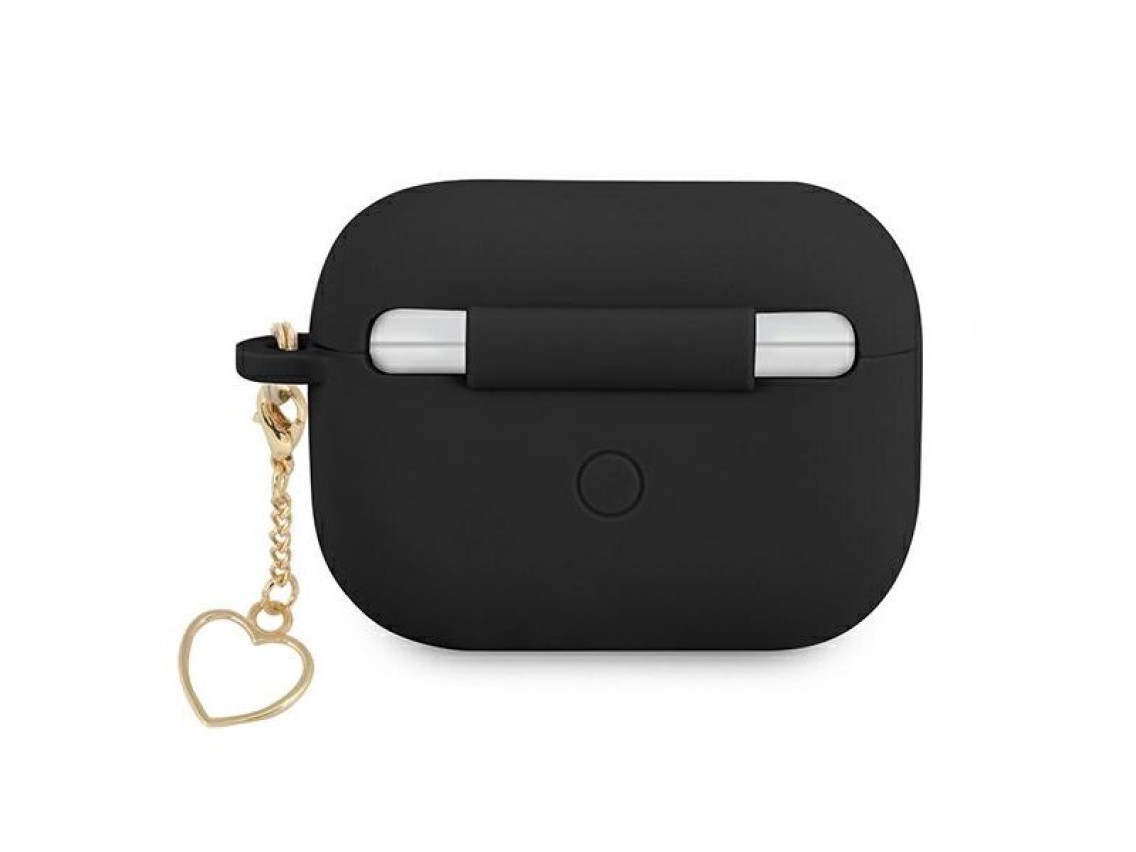 Capa para AirPods Pro Guess GUAPLSCHSK, preta/preta, em silicone, com pingente de coração.