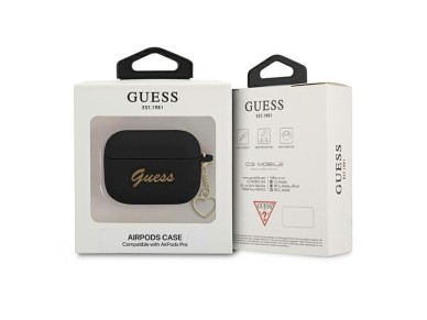Capa para AirPods Pro Guess GUAPLSCHSK, preta/preta, em silicone, com pingente de cora��o.